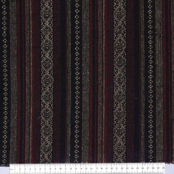 Ткань этно бордовые, бежевые полоски, бежевый орнамент ш.150 оптом