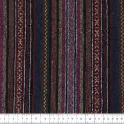 Ткань этно бордовые, зеленые, серые полоски, красный орнамент, ш.150