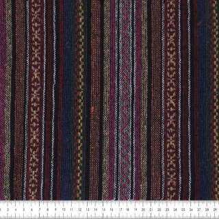 Ткань этно бордовые, зеленые, серые полоски, красный орнамент, ш.150 оптом