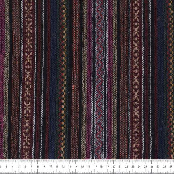 Ткань этно бордовые, зеленые, серые полоски, красный орнамент, ш.150 оптом