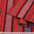Ткань этно красные, черные, синие полоски с орнаментом, ш.146 оптом
