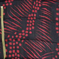 Вискоза черная в красный абстрактный рисунок