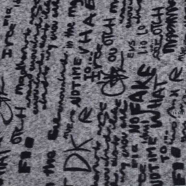 Трикотаж вязаный с начесом серый светлый с черными буквами (уценка, дефекты) ш.170 оптом