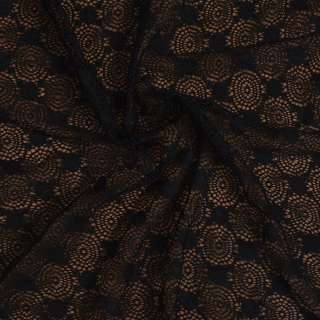 Кружевное полотно стрейч круги с цветами черное (уценка) ш.150 оптом