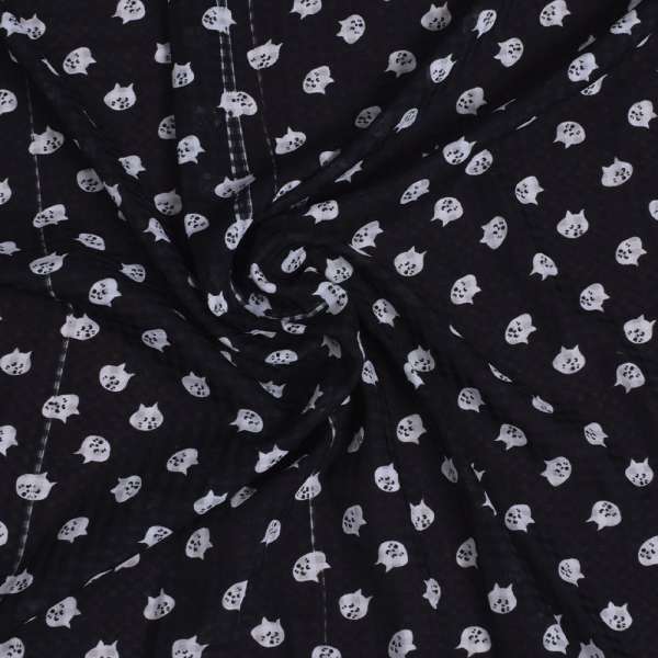 Поплин структурный черный с белыми котиками (уценка) ш.150 оптом