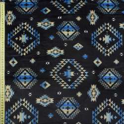 Велсофт двосторонній орнамент бежево-блакитний, синій темний, ш.185