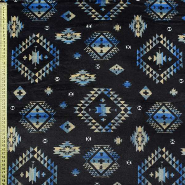 Велсофт двухсторонний орнамент бежево-голубой, синий темный, ш.185 оптом