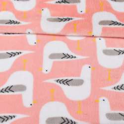 Велсофт двухсторонний птички белые, розовый, ш.220