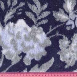 Велсофт-хутро двосторонній синій з сіро-білими квітами, з люрексом, ш.210