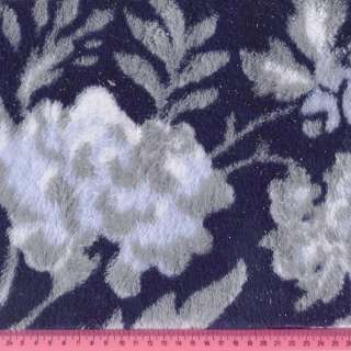 Велсофт-хутро двосторонній синій з сіро-білими квітами, з люрексом, ш.210 оптом
