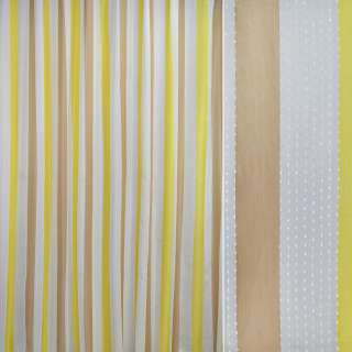 Вуаль тюль шифон плотная полосы желтые, бежевые, нить с ресничками, ш.280 оптом