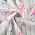 Вуаль тюль шифон полосы полупрозрачные принт цветы розовые, синие, белая ш.137 оптом