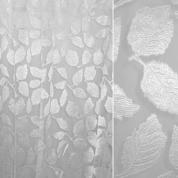 Органза жаккардовая тюль листья атласные крупные, белая, ш.280 оптом