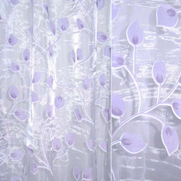 Органза деворе тюль листя фіолетові, фіолетова світла, ш.280 оптом