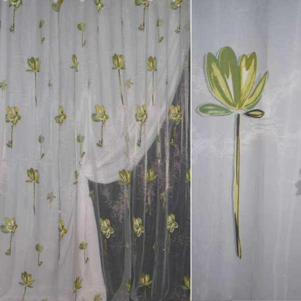Органза деворе тюль цветок на ножке салатовый, белая, ш.295 оптом