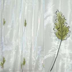 Органза деворе тюль листя дубові зелені, біла, ш.270