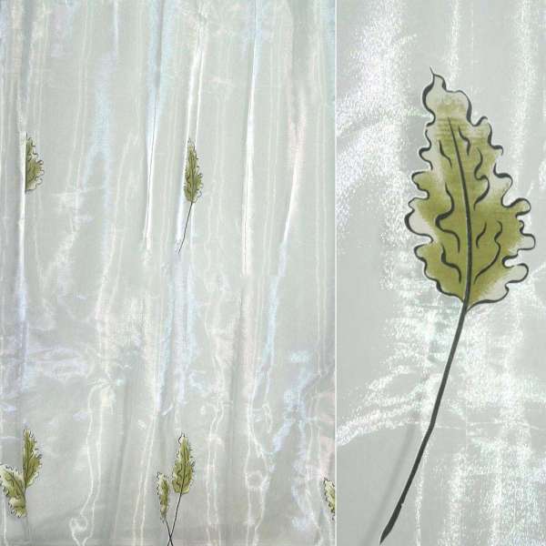Органза деворе тюль листья дубовые зеленые, белая, ш.270 оптом