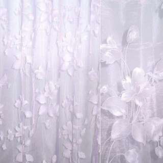 Органза деворе тюль квіти з листям, фіолетова світла, ш.275 оптом