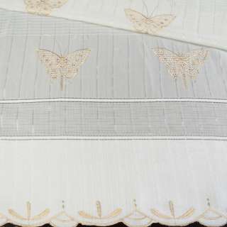Льон гардинний вишивка метелики золотисті, облямівка, молочний, ш.280 оптом