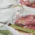 Лен гардинный деворе тюльпаны бордовые, белый, ш.278 оптом
