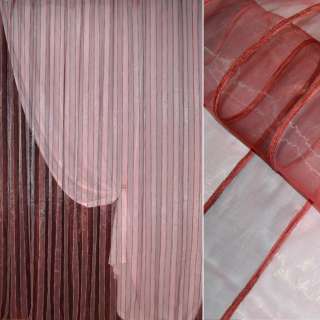 Органза тюль полоски красные с шенилловой нитью, красная темная, ш.290 оптом