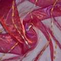 Органза тюль в полоску шенилловая нить с ресничками желтая, фуксия, ш.275 оптом