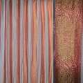 Органза тюль жакардова в смужку з орнаментом широку з метанітью, вишнева, ш.280 оптом