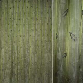 Органза фукра тюль 2х-слойная листья дубовые, зеленая, ш.280 оптом