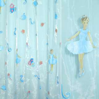 Органза тюль принт детский балерина в голубом платье, цветы, голубая, ш.275 оптом