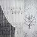 Органза тюль принт завитки, дерева чорні, з напиленням сріблястим, купон, біла, ш.280 оптом