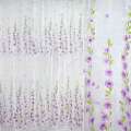 Органза тюль принт мальви бузкові з напиленням сріблястим, купон, біла, ш.270 оптом