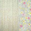 Органза тюль принт цветы мелкие желто-розовые, белая, ш.270 оптом