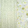 Органза тюль принт цветы мелкие желто-зеленые, белая, ш.270 оптом