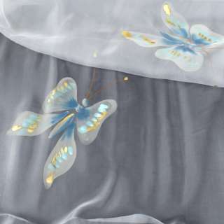 Органза тюль з розписом метелики блакитні, біла, ш.280 оптом