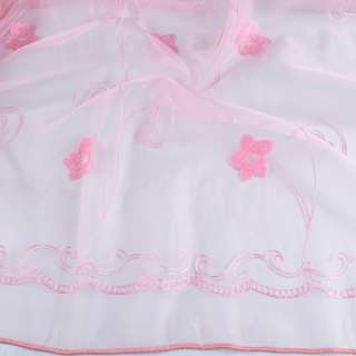 Органза тюль с вышивкой вьюнок с цветком, розовая, ш.275 оптом