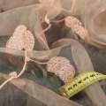 Органза тюль с вышивкой гладь веточка с листьями, персиковая, ш.275 оптом