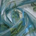 Органза тюль з вишивкою квіти зелені, облямівка, зелено-блакитна, ш.275 оптом