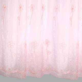 Органза тюль с вышивкой цветами крупными, кайма, розовая, ш.280 оптом
