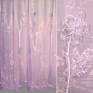 Органза тюль з вишивкою, вирізаними квітами з круглим пелюсткою, фіолетова світла, ш.280 оптом