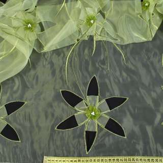 Органза тюль з вишивкою, вирізаними квітами, салатова, ш.280 оптом