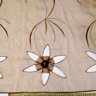 Органза тюль с вышивкой, вырезанными цветами, коричневая, ш.280 оптом