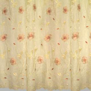 Органза тюль с вышивкой цветы и листья розовые светлые, желтая светлая ш.270 оптом