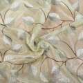 Органза тюль с вышивкой листья зелено-коричневые, зеленая светлая, ш.280 оптом