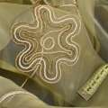 Органза тюль с нашитым шнуром круглым с метанитью цветок бежево-коричневый, бежевый, ш.275 оптом