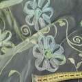 Органза тюль вышивка, тесьма капроновая цветок, зеленая светлая, ш.275 оптом