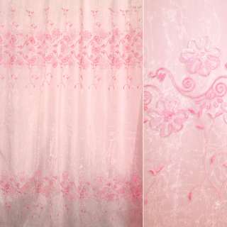 Органза тюль вышивка, тесьма капроновая цветок, розовая, ш.275 оптом