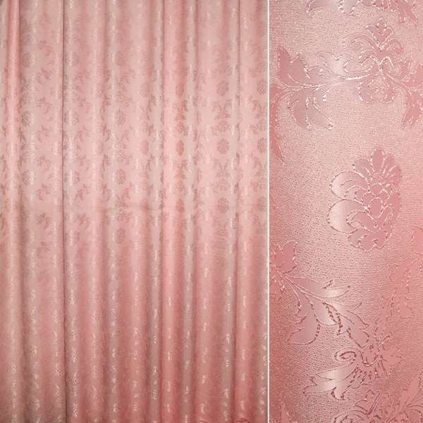 Жаккард для штор петлевидный вензель листья розовый, ш.280 оптом