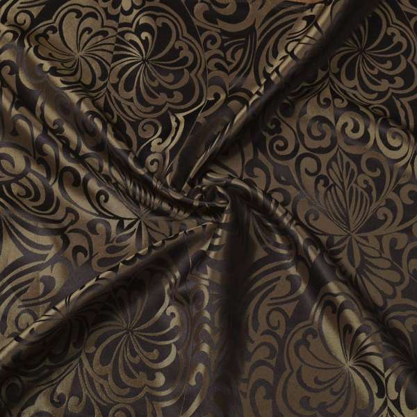Атлас жакард 2-х-стор. для штор завитки густі модерн коричневий темний, ш.280 оптом
