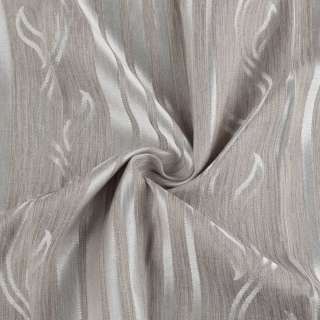 Жаккард двухсторонний полоска волна с листьями серый светлый, ш.280 оптом