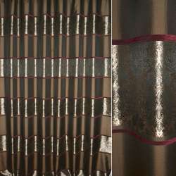 Тафта жаккард с шениллом полосы растительный узор на коричневом фоне, ш.270